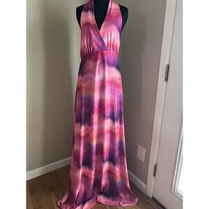 Hippie Guilt Tie Dye Watercolor Halter Dress Pink Purple Bohemian Event Party
